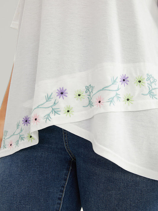 Floral Embroidered Asymmetrical Hem T-shirt