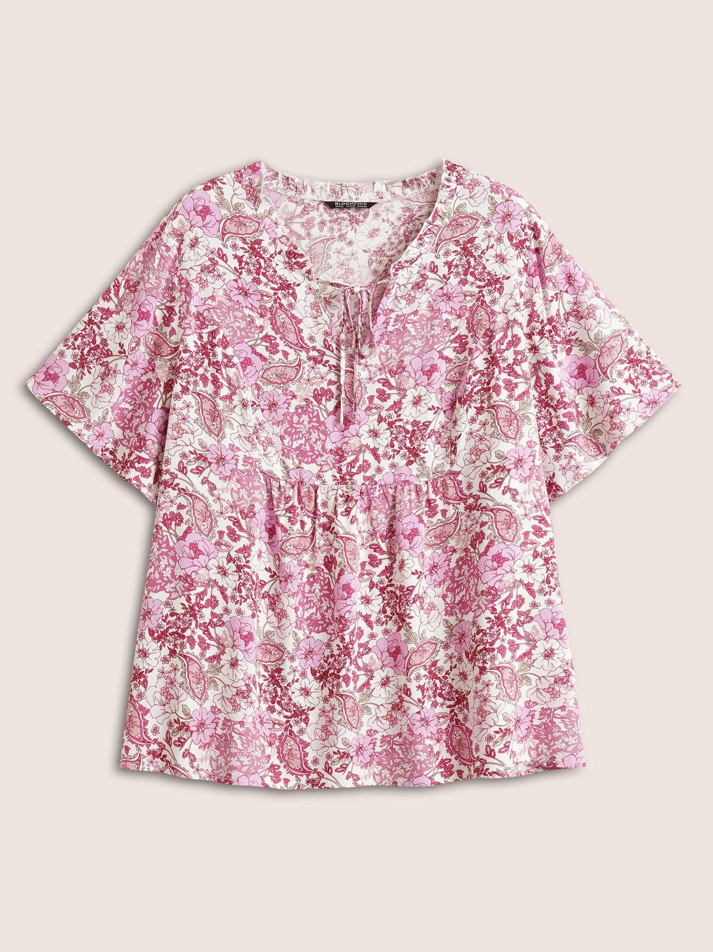 Ditsy Floral Gathered Tie Neck Blouse
