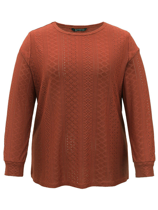 Solid Crew Neck Broderie Anglaise T-shirt