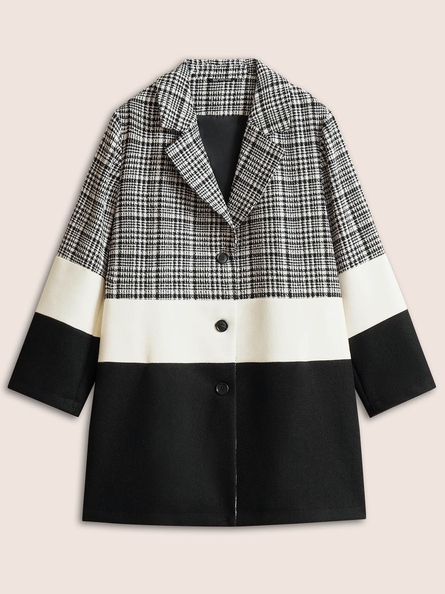 Tweed Colorblock Contrast Button Up Coat