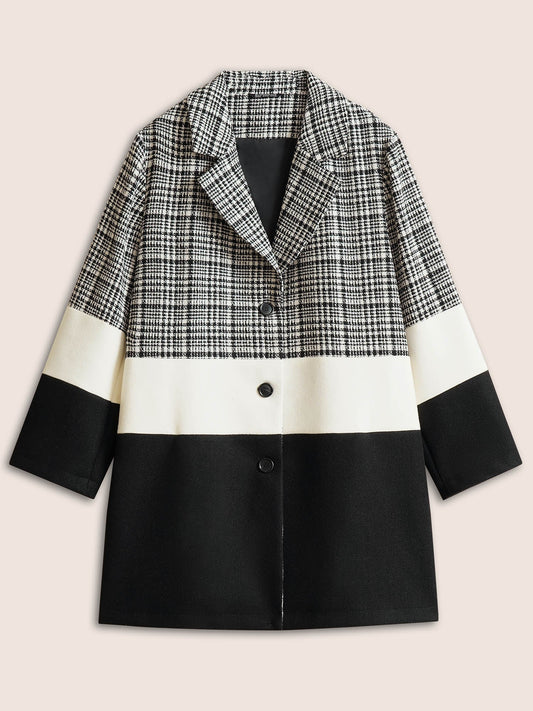 Tweed Colorblock Contrast Button Up Coat
