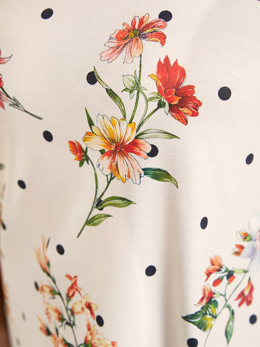 Floral & Polka Dot Round Neck T-shirt