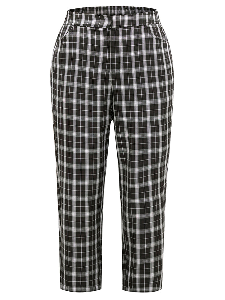 Plaid Elastic Waist Straight Leg Pants