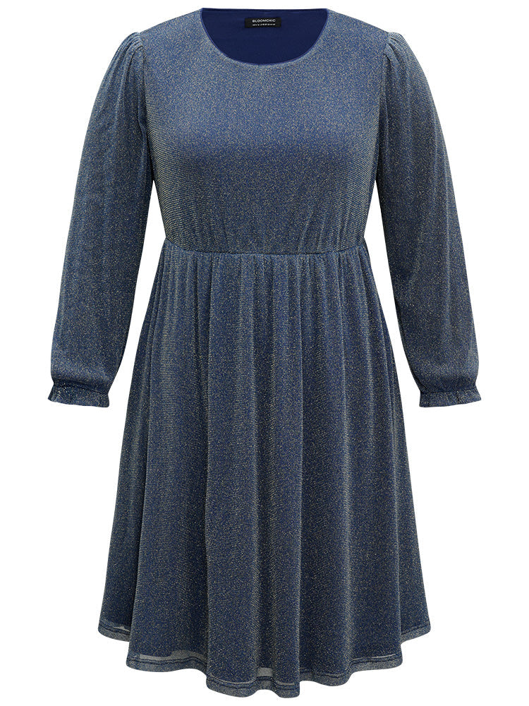 Glitter Crew Neck Pocket Pleated Dress