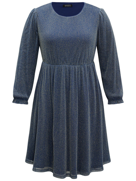 Glitter Crew Neck Pocket Pleated Dress
