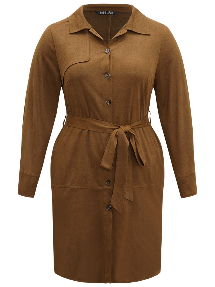 Plain Split Hem Button Through Belted Dress