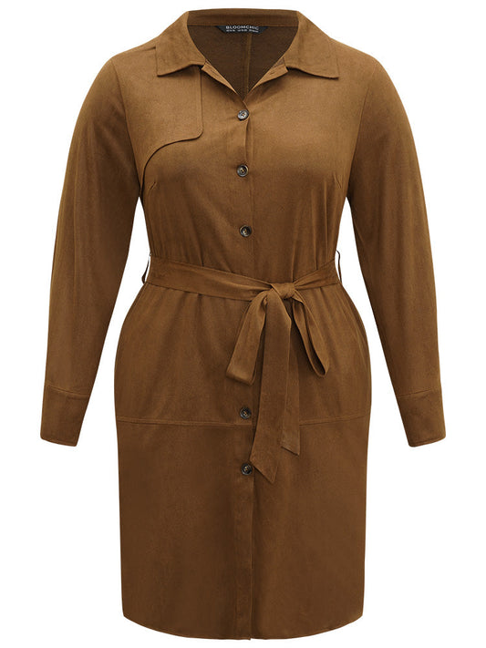 Plain Split Hem Button Through Belted Dress