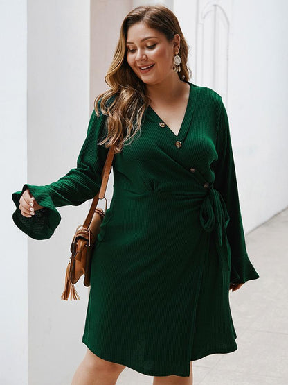 Sexy Buttton V-neck Knot Dress