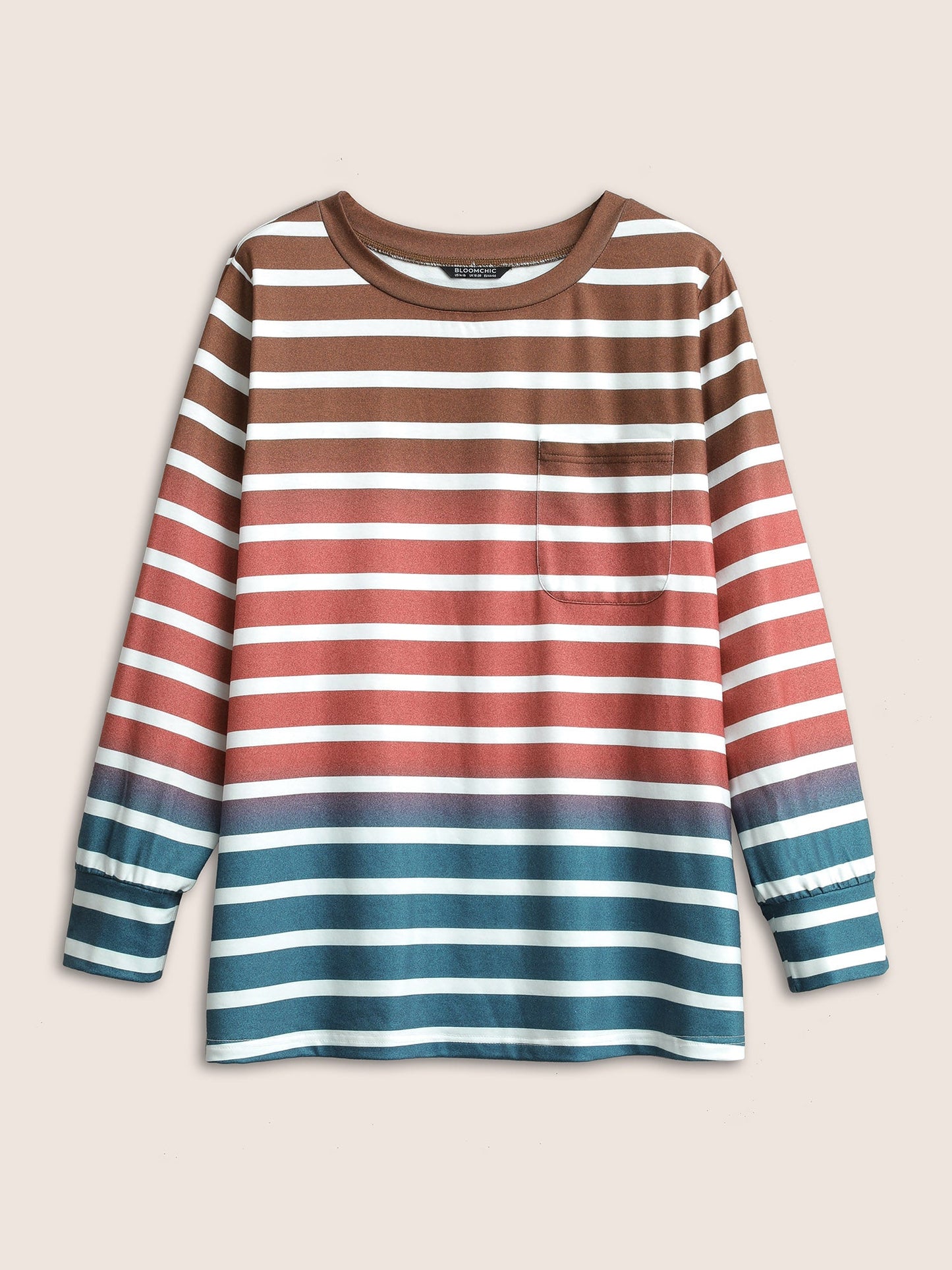 Ombre Contrast Striped Patched Pocket Sweatshirt