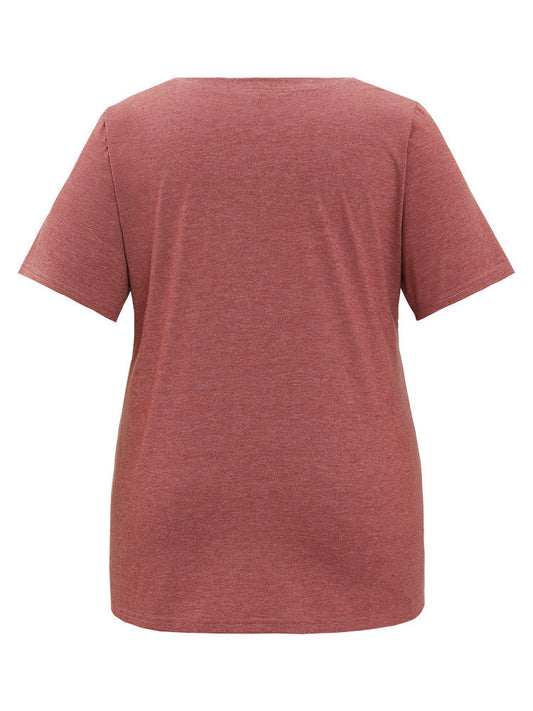 Letter & Floral Embroidered Drop Shoulder T-shirt