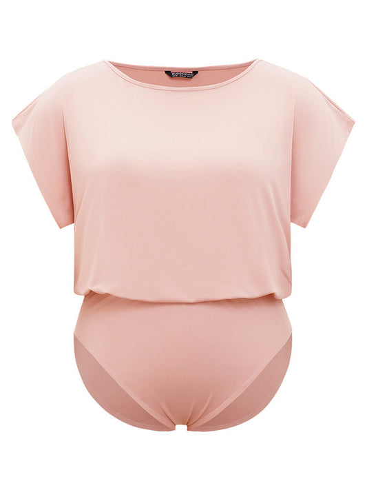 Plain Round Neck Batwing Sleeve Bodysuit