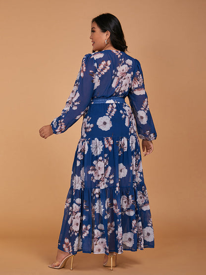 Floral Print Button Ruffle Hem Dress