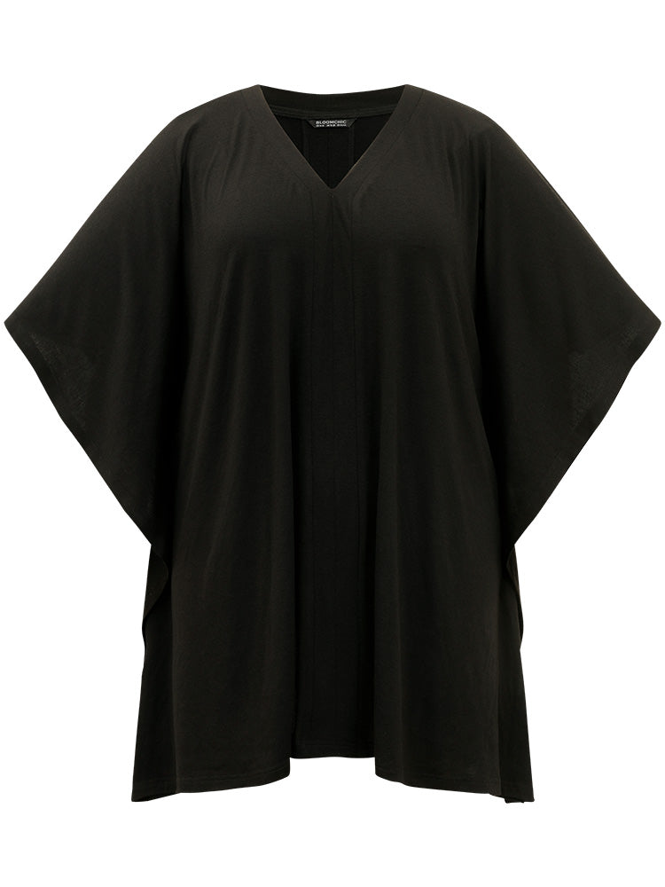 V Neck Solid Dolman Sleeve T-shirt