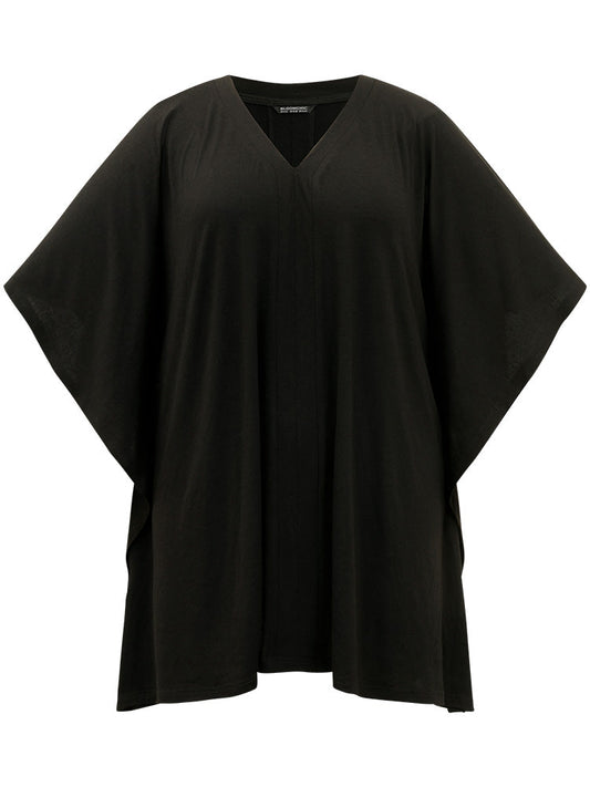 V Neck Solid Dolman Sleeve T-shirt
