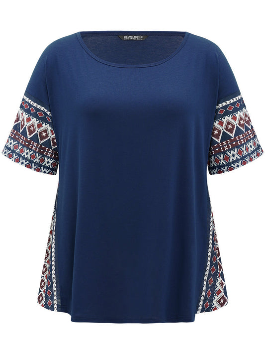 Bandana Print Patchwork Crew Neck T-shirt