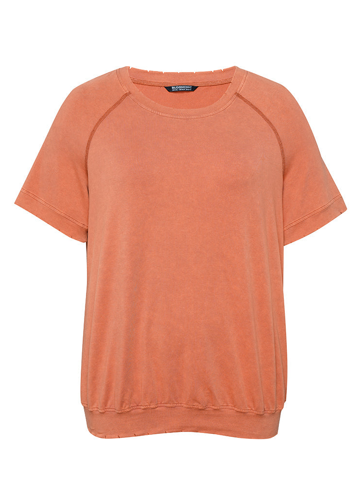 Plain Raglan Sleeve Vintage Stitch Trim T-shirt