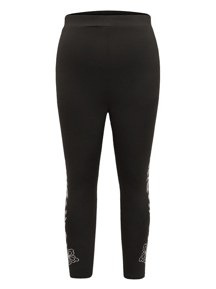 Floral Rhinestone Patchwork High Rise Leggings