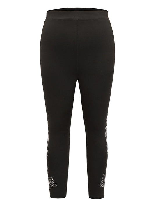 Floral Rhinestone Patchwork High Rise Leggings