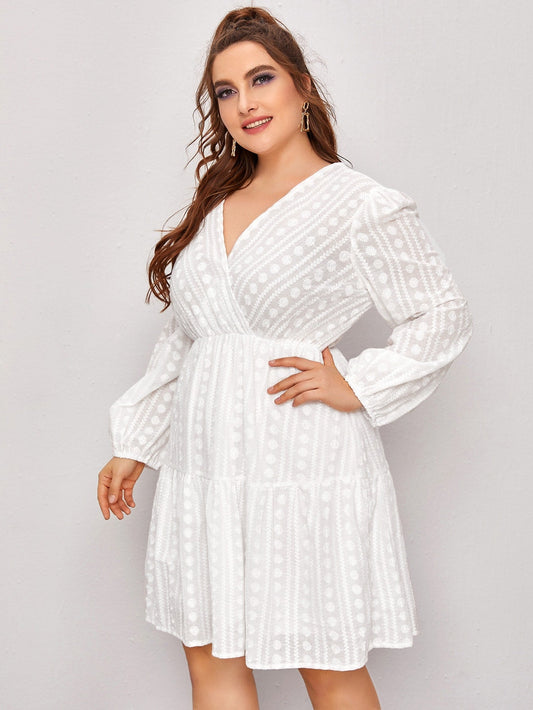 Embroidery Wrap Ruffle Hem Dress