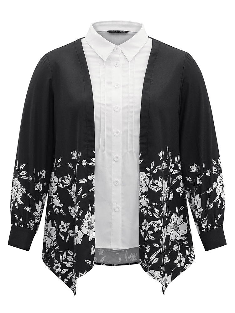 Boho Print Patchwork Asymmetrical Hem Pleated Blouse