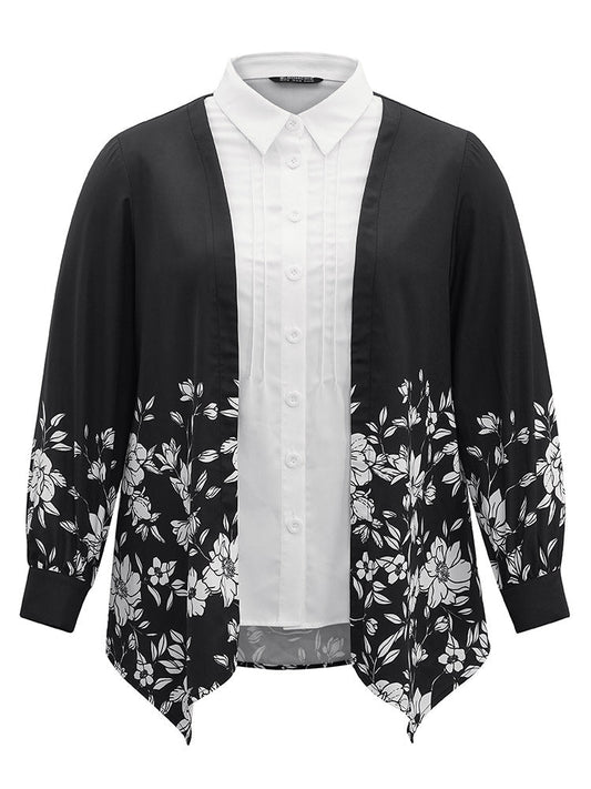 Boho Print Patchwork Asymmetrical Hem Pleated Blouse