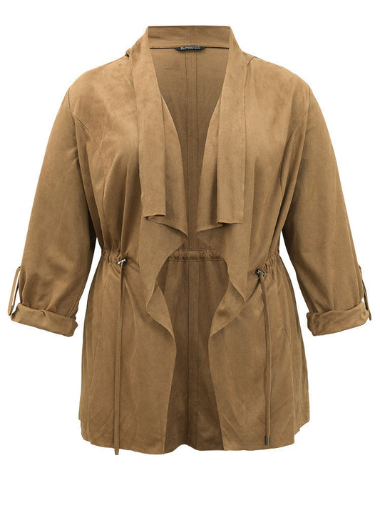 Asymmetrical Neck Drawstring Tab Sleeve Coat