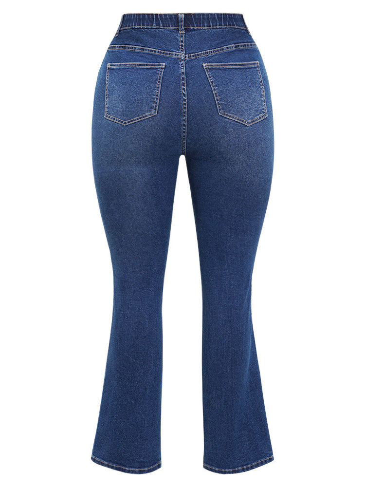 Butterfly Embroidered Moderately Stretchy High Rise Dark Wash Bootcut Jeans