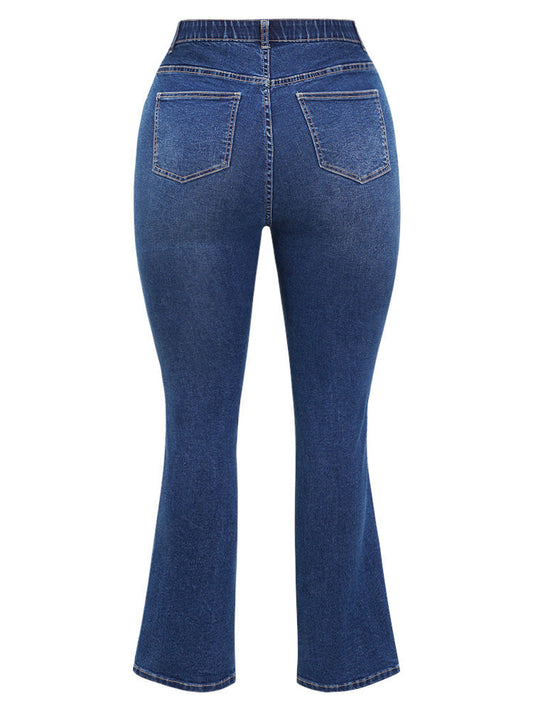 Butterfly Embroidered Moderately Stretchy High Rise Dark Wash Bootcut Jeans