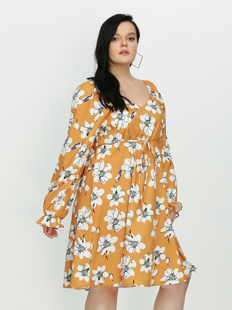 Floral Lantern Sleeve Dress