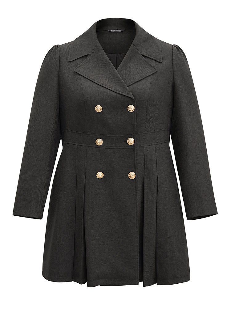 Double Breasted Lapel Collar Plicated Detail Coat
