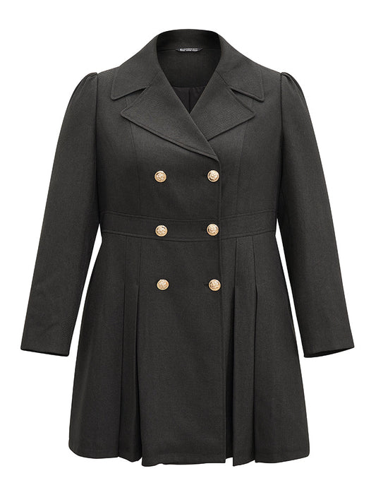 Double Breasted Lapel Collar Plicated Detail Coat