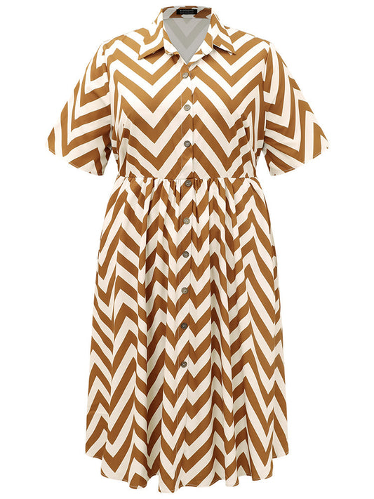 Geometric Print Shirt Collar Button Through Dress