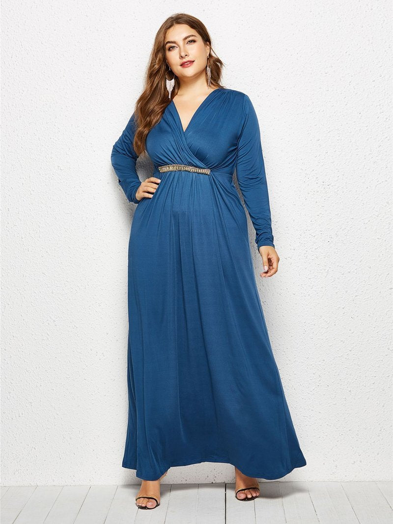 Ruched Decoration V-neck Maxi Dress