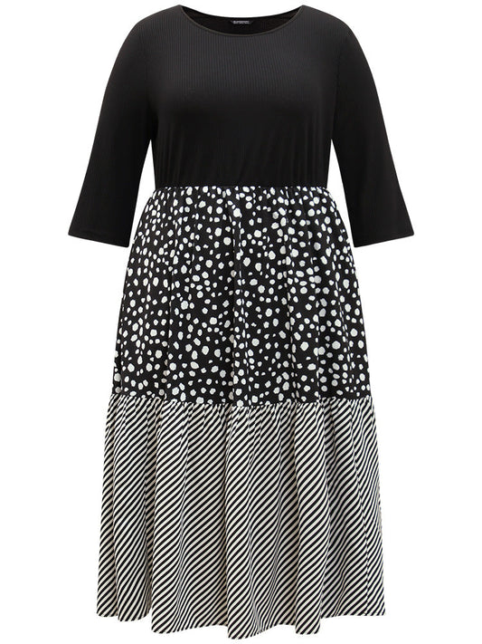 Colorblock Contrast Striped Layered Hem Dress