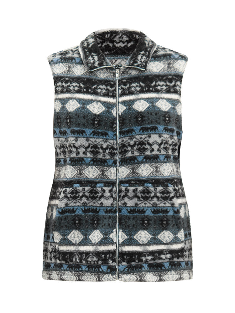 Geometric Bandana Print Zipper Fluffy Vest