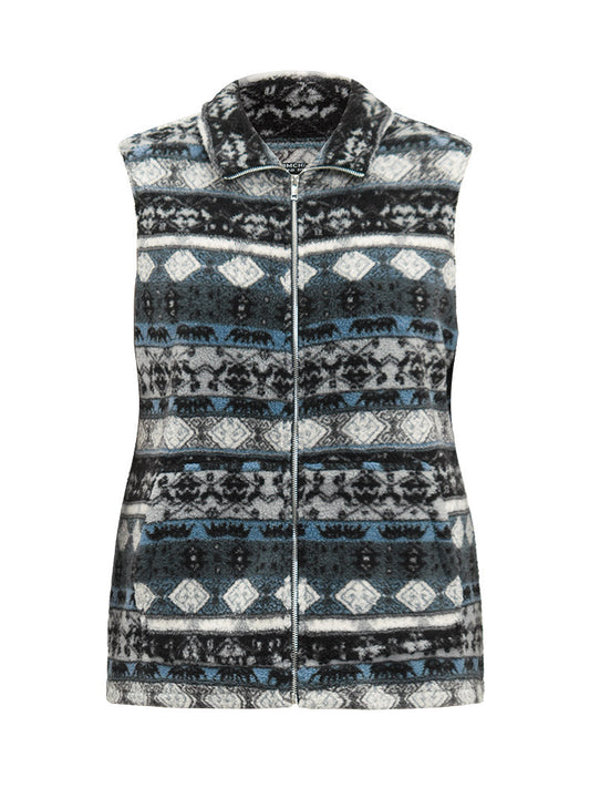 Geometric Bandana Print Zipper Fluffy Vest