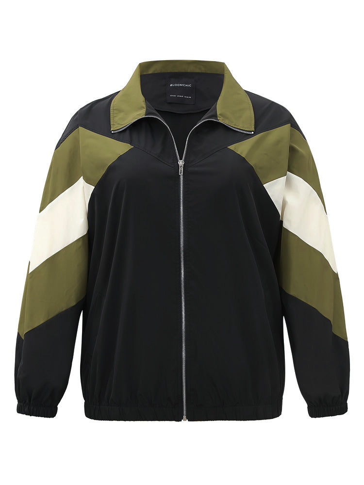 Colorblock Patchwork Pocket Zipper Windbreaker