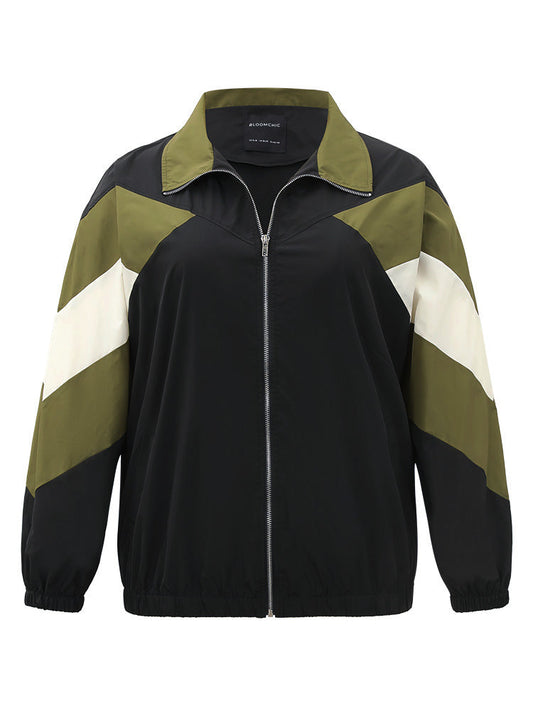 Colorblock Patchwork Pocket Zipper Windbreaker