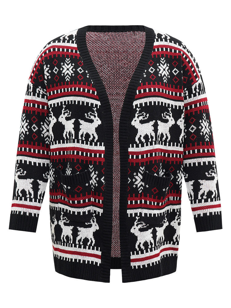 Christmas Elk Open Front Pocket Cardigan