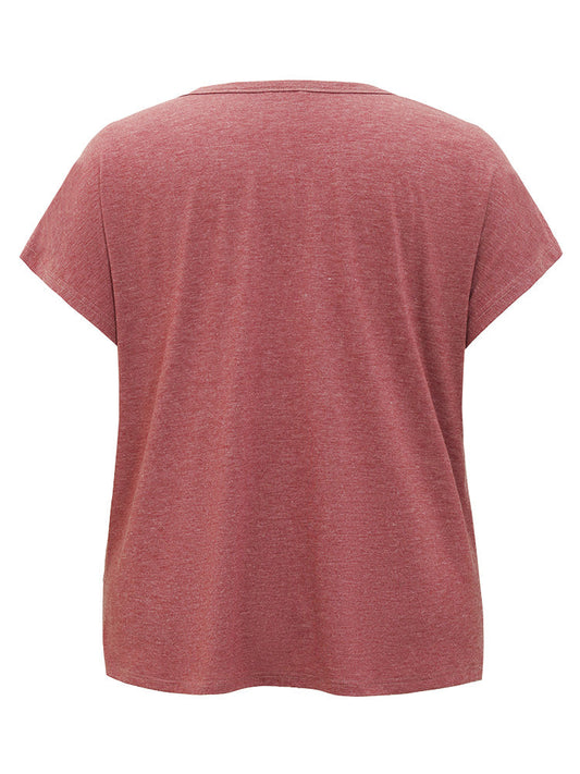 Plain Patched Pocket Batwing Sleeve Heather T-shirt