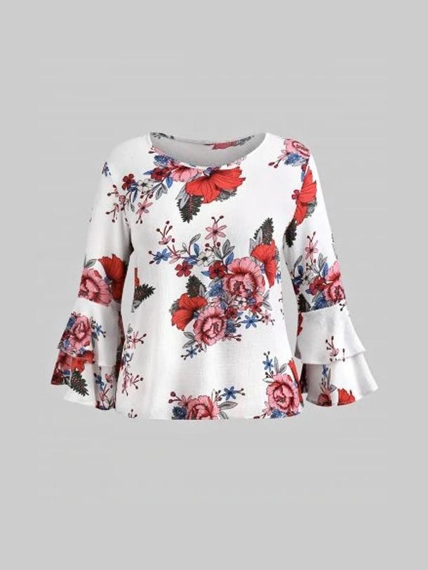 Floral Printed Flared Sleeve Blouse