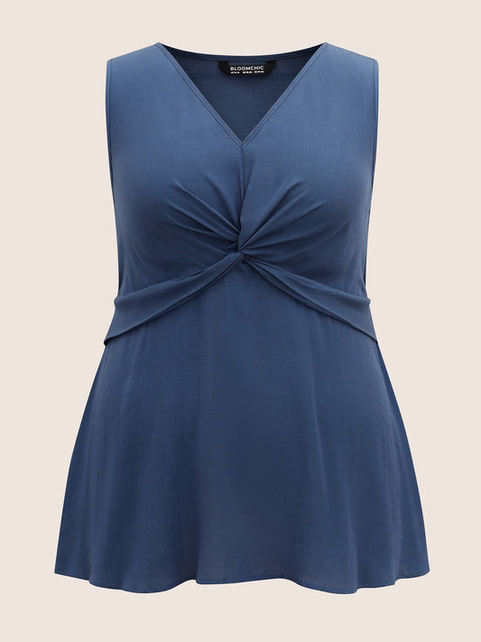 Solid Twist Front Elastic Wais Tank Top