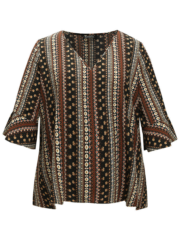 Bandana Bell Sleeve Asymmetrical Hem Blouse