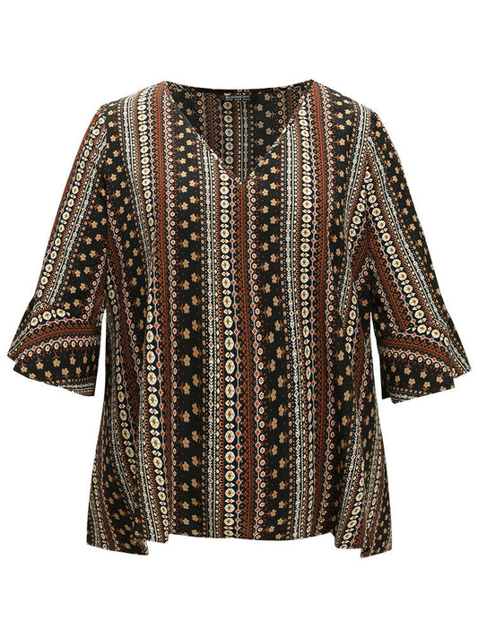 Bandana Bell Sleeve Asymmetrical Hem Blouse