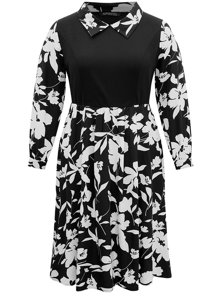 Silhouette Floral Print Patchwork Ruffle Hem Dress