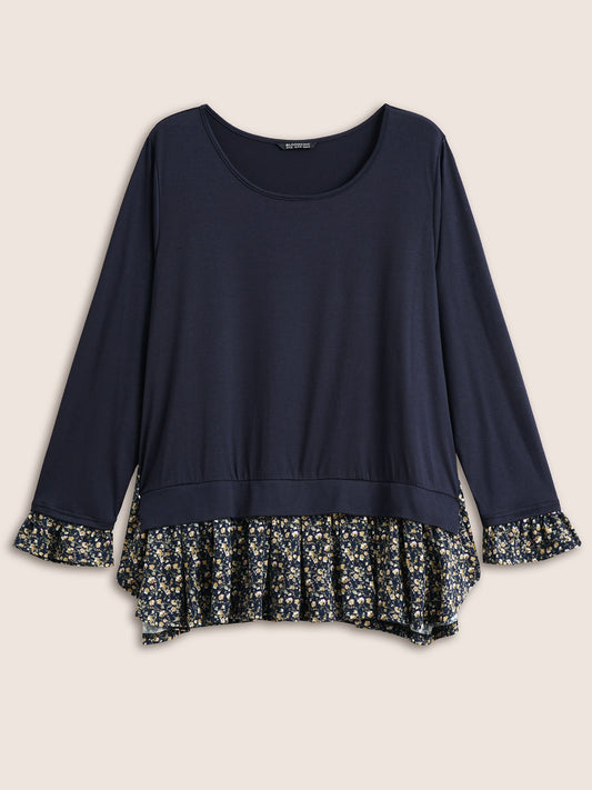 Ditsy Floral Patchwork Split Hem T-shirt