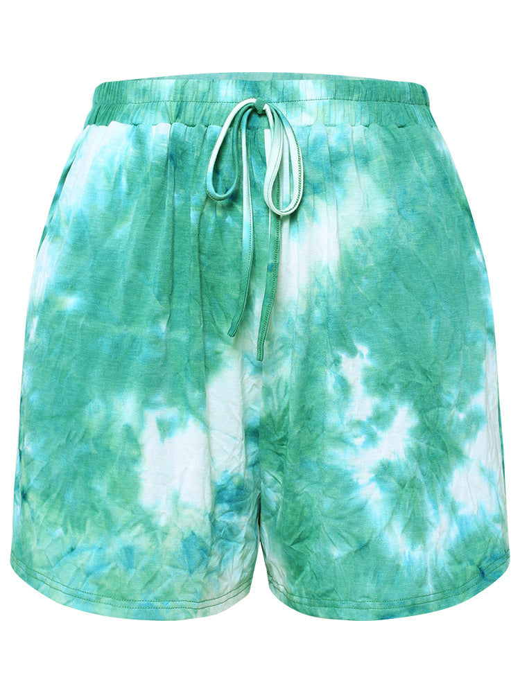 Tie Dye Pocket Bowknot Sleep Shorts
