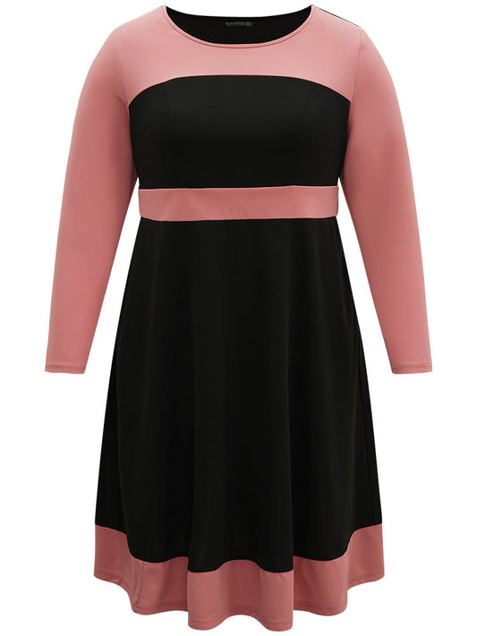 Colorblock Contrast Ruffle Hem Dress