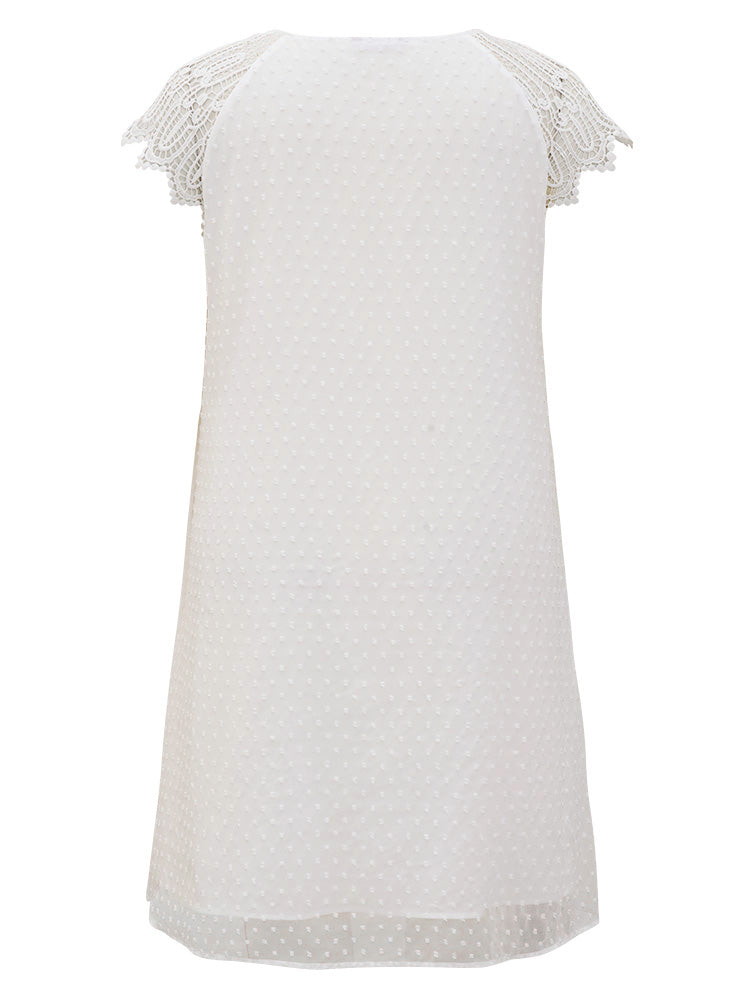 Polka Dot Pocket Lace Raglan Sleeve Dress