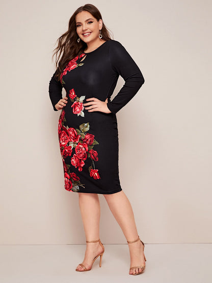 Keyhole Neck Floral Print Dress